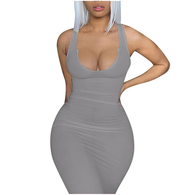 Womens Casual Tank Dress V Neck Sleeveless Ribbed Party Club Dress Summer Boho Floral Sundresses Wedding GueGraduation Prom Formal Cocktail Dresses that Hide Belly A520-2935