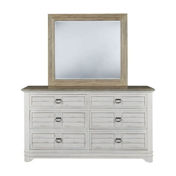 Meadowbrook White-Washed Wood Farmhouse 6-drawer Dresser and Mirror