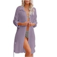 thumbnail image 2 of Maqroz Womens Button Down Beach Cover Up Dress Shirts Sun Protection Collar Long Sleeve Swim Shirts Swimsuit Oversized Baggy Rash Guard Maxi Dresses Shirt Purple Free Size, 2 of 5