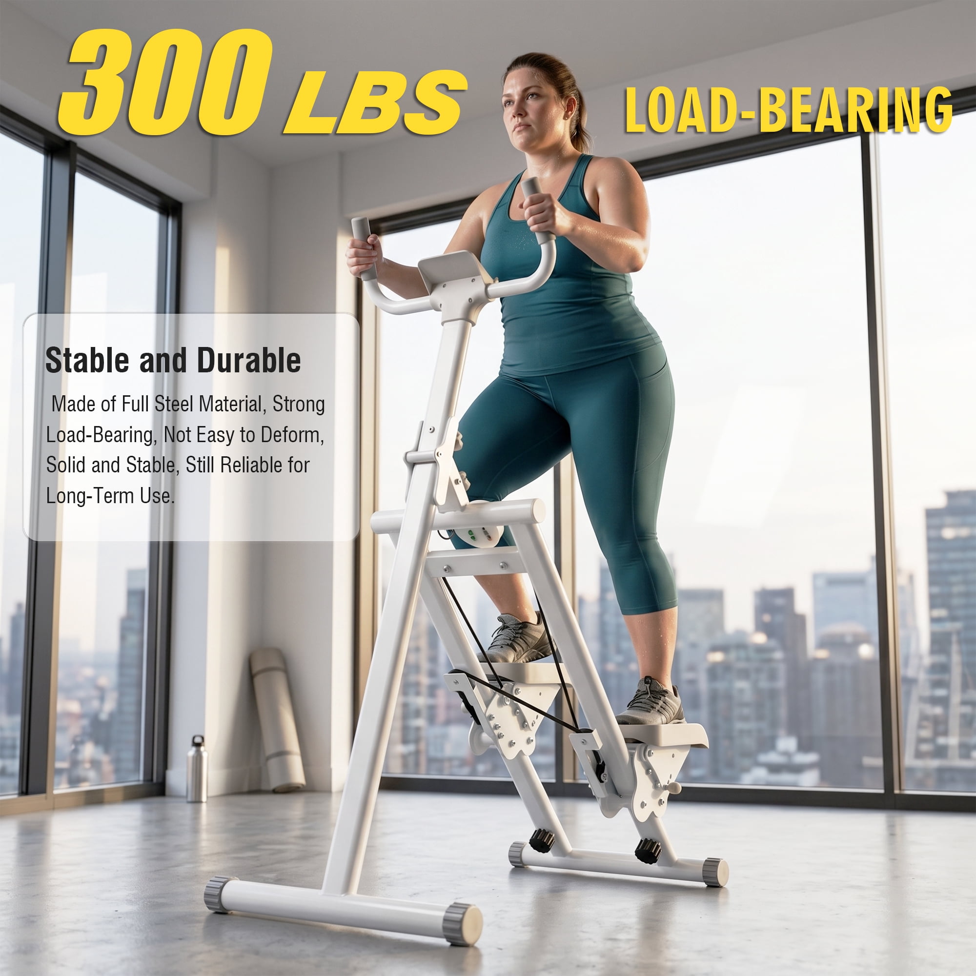 Foldable Stair Stepper with Fixed Handlebar, Hydraulic Low-Impact Home Cardio Exercise Machine, LCD Monitor Tracks Calories Steps, 300 LBS Capacity Non-Slip Pedal for Full Body Workout