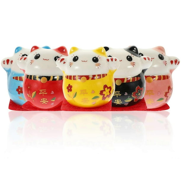 Ceramic Cat Statue Ornament Mini Fortune Cat Figurine Childrens Gifts 5X4.3X4.8CM 5Pcs