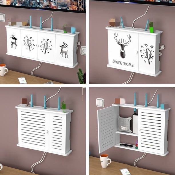 Wireless Wifi Router Shelf Storage Boxes Wall Hanging Plug Board Cable Power Storage Box Bins Bracket DIY Cable Organizer Decordouble louverUnited States He Qiyong unisex