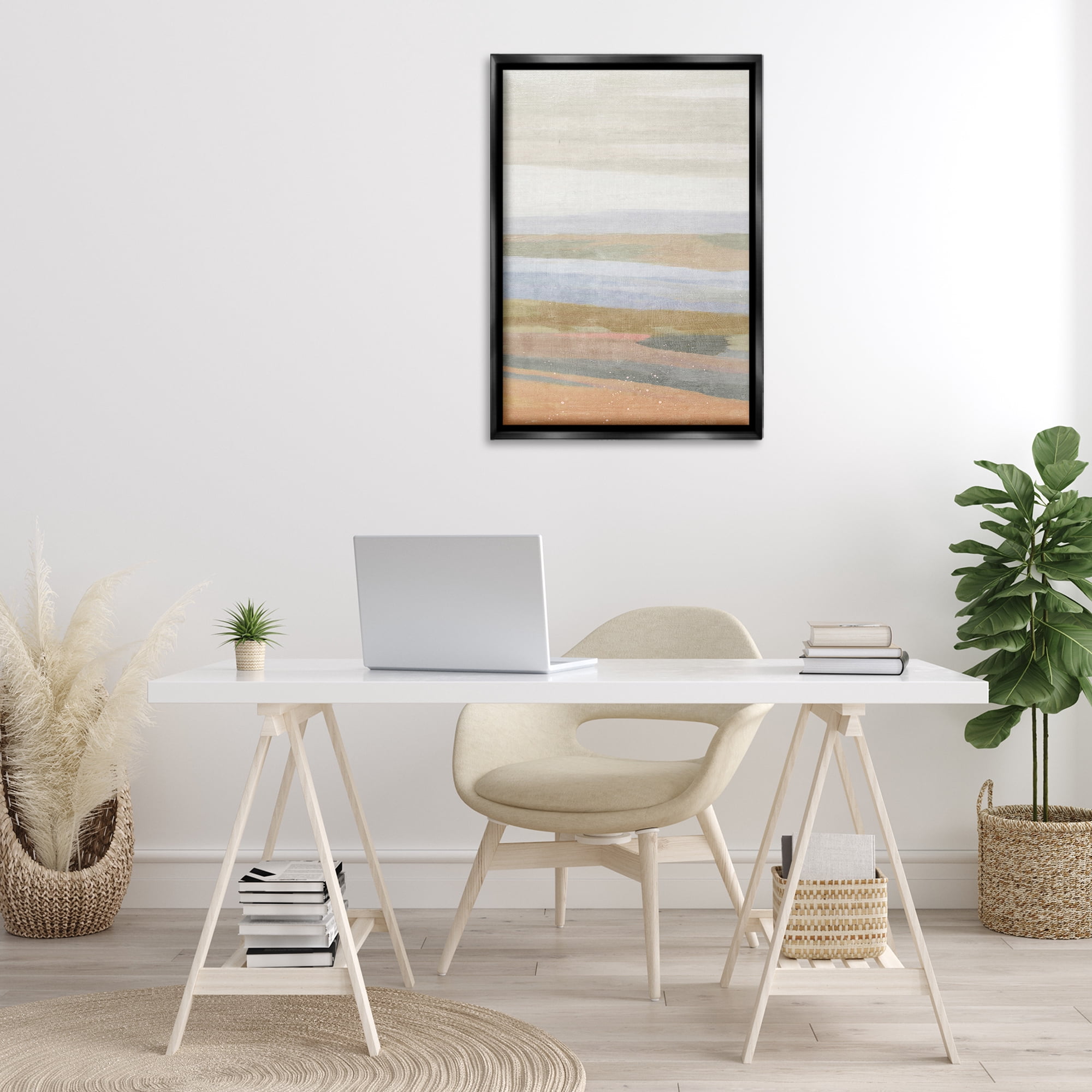 Stupell Industries Beach Dunes Abstraction Coastal Painting Black Floater Framed Canvas Art Print Wall Art, 21 x 31