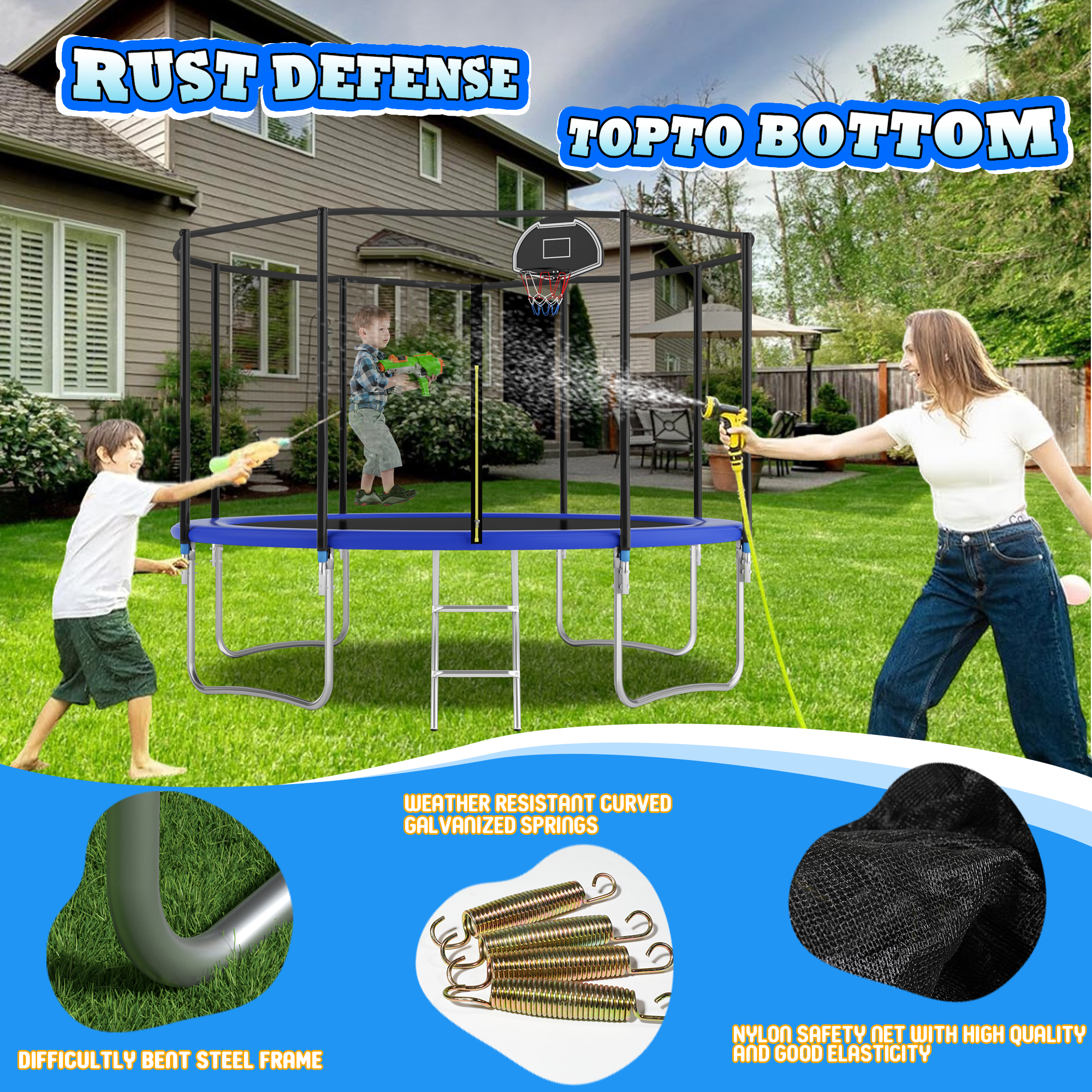 Shengchao Trade 650LBS 10FT Trampoline for Adults and Kids,Trampoline with Enclosure,Recreational Trampoline with Ladder, Heavy Duty Trampoline Capacity for 2-4 Kids