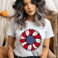 thumbnail image 2 of Patriotic Sunflower USA Flag T-Shirt, Red White Blue Graphic Tee, Unisex Fit, Azalea, Size 2XL, 2 of 6