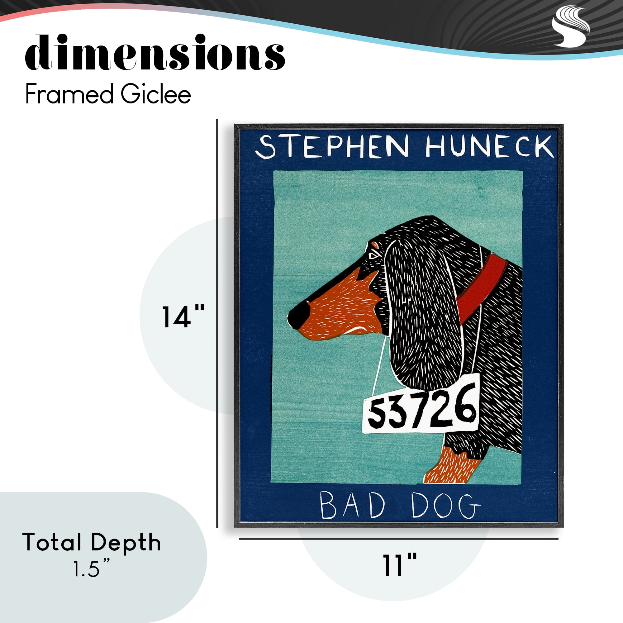 Bad Dog Dachshund Black Framed Giclee Art, design by Stephen Huneck