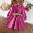thumbnail image 2 of Glisme Girls Jacket Children Coat Autumn Solid Color Double Long Sleeve Trench Dress With Belt Long Trench Dress Softness Outerwear Everyday Wear Size 6-7 Years Pink, 2 of 6
