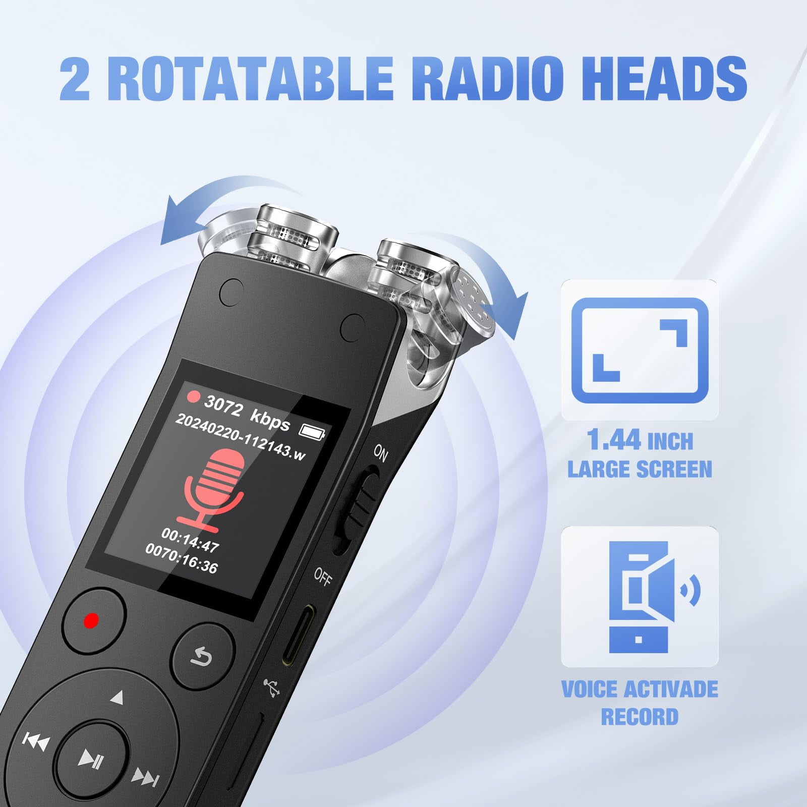 LC-dolida 32GB Digital Voice Recorder, Voice Activated Recorder with Playback, 3072kbps Audio Recorder Dictaphone for Meetings Interviews, HD Recording, Variable Speed, A-B Repeat, Large Screen
