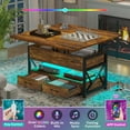 thumbnail image 5 of Itaar 40" Lift Top Coffee Table, 4 in 1 Coffee Tables with Storage for Living Room, Small Farmhouse Coffee Table with 2 Drawers & LED Light for Dining Reception Room, Rustic Brown, 5 of 8