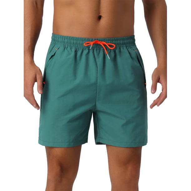 INSPIRAR CHIC Pantalones Cortos de Playa para Hombre, Casual de Verano, con Cintura Elástica y Cordón, Forro de Malla, 32 Verde
