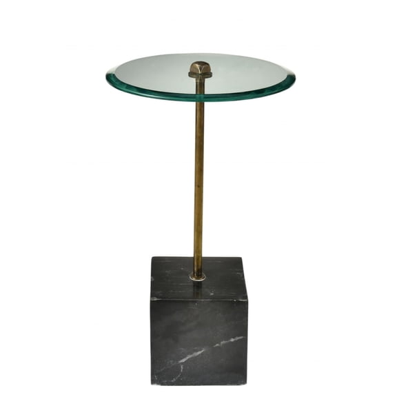 HomeRoots 488558 22 in. Black & Clear Glass & Marble Round End Table
