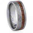 thumbnail image 1 of Flat Hammered Silver With Padauk Wood Inlay Tungsten Ring, 1 of 1