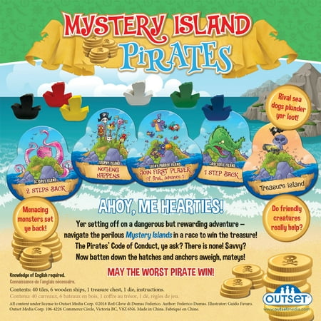 Mystery Island Pirates - Tile Game, By Outset Media, A Wild & Wacky Race For Treasure, Build Your Own Game, Two Games in One Box, Perfect for Family Game Night & Children, For 2-6 Players, Ages 5+