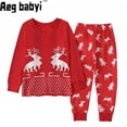 thumbnail image 2 of Conjunto de ropa con estampado de alce navideño para niños y niñas, pijamas de manga larga, camiseta y pantalones, 2 piezas, para el hogar, 2 of 4