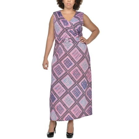 NY Collection Plus Size V Neck Wrap Front Maxi Dress