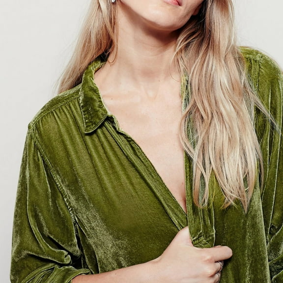 Valueadd Women's Shirts Velvet Long Sleeve Pocket Casual Shirt Dress