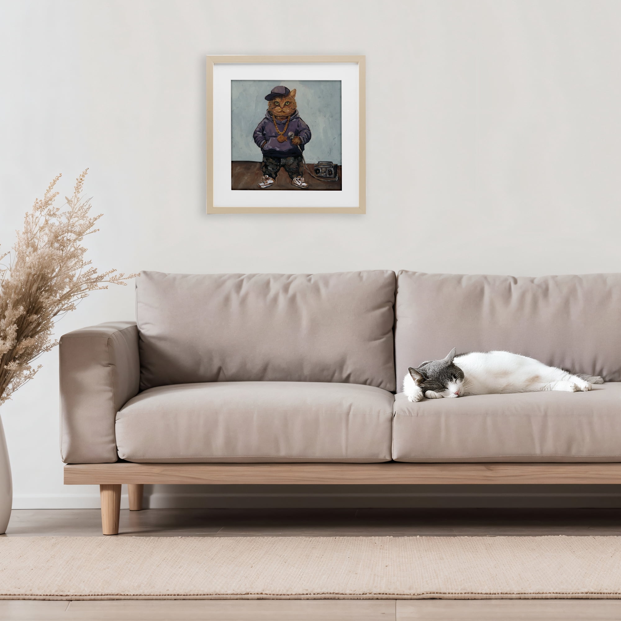 Stupell Industries Urban Hip-Hop Cat Birch Framed Print Under Glass, design by Studio Bautista