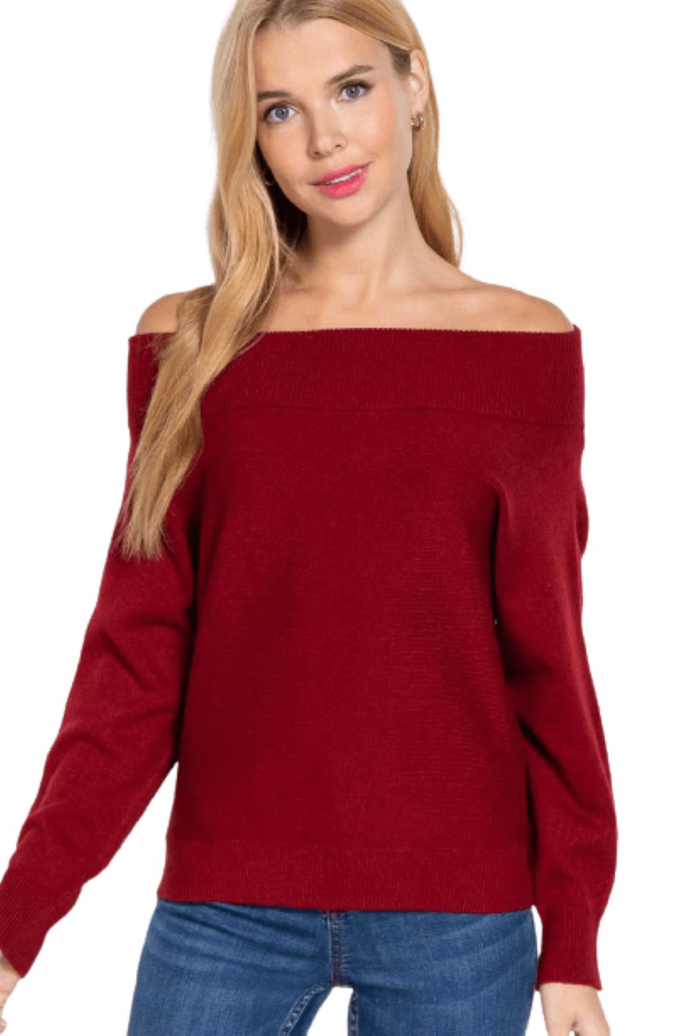 Burgundy Off Shoulder Sweater