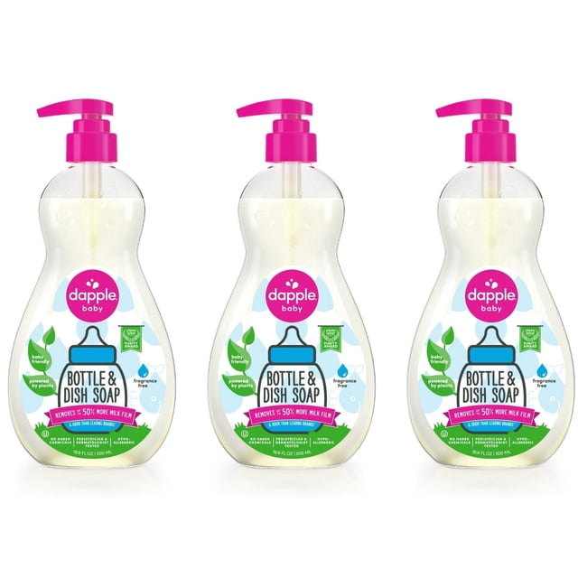 DAPPLE Baby Bottle and Dish Liquid, Fragrance Free Dish Soap, Sulfate-Free, Hypoallergenic, 16.9 Fluid Ounces (Pack of 3)