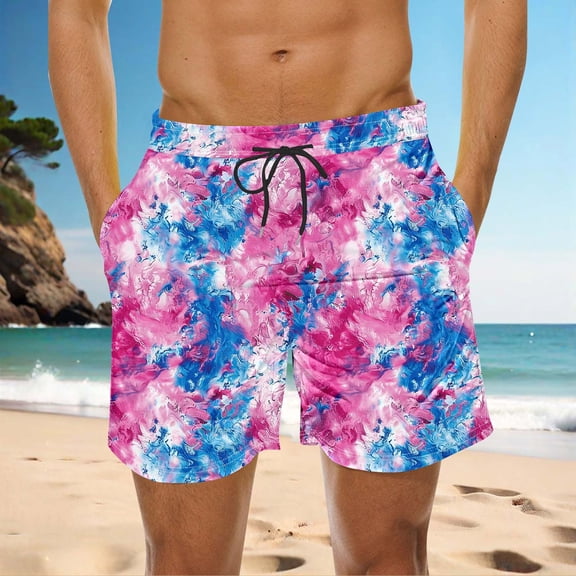 Pantalon Corto Para Hombre Casual Mens Shorts Men's Special Print Drawstring Waistband Beach Casual Pocket Trouser Shorts Pants Purple S