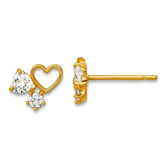 14k Solid Yellow Gold Polished Cubic Zirconia Love Hearts Post Earrings 6.15x7.45mm Wide Stud Earring for Women