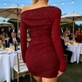 thumbnail image 4 of Shimmering Off-Shoulder Long Sleeve Bodycon Dress for Women, 4 of 6