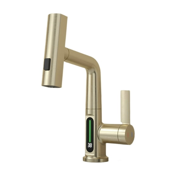 Transemion Robinet d'Évier avec Affichage de Température LED Réglable et Installation Facile 3 Modes de Débit d'Eau Robinet de Cuisine Doré