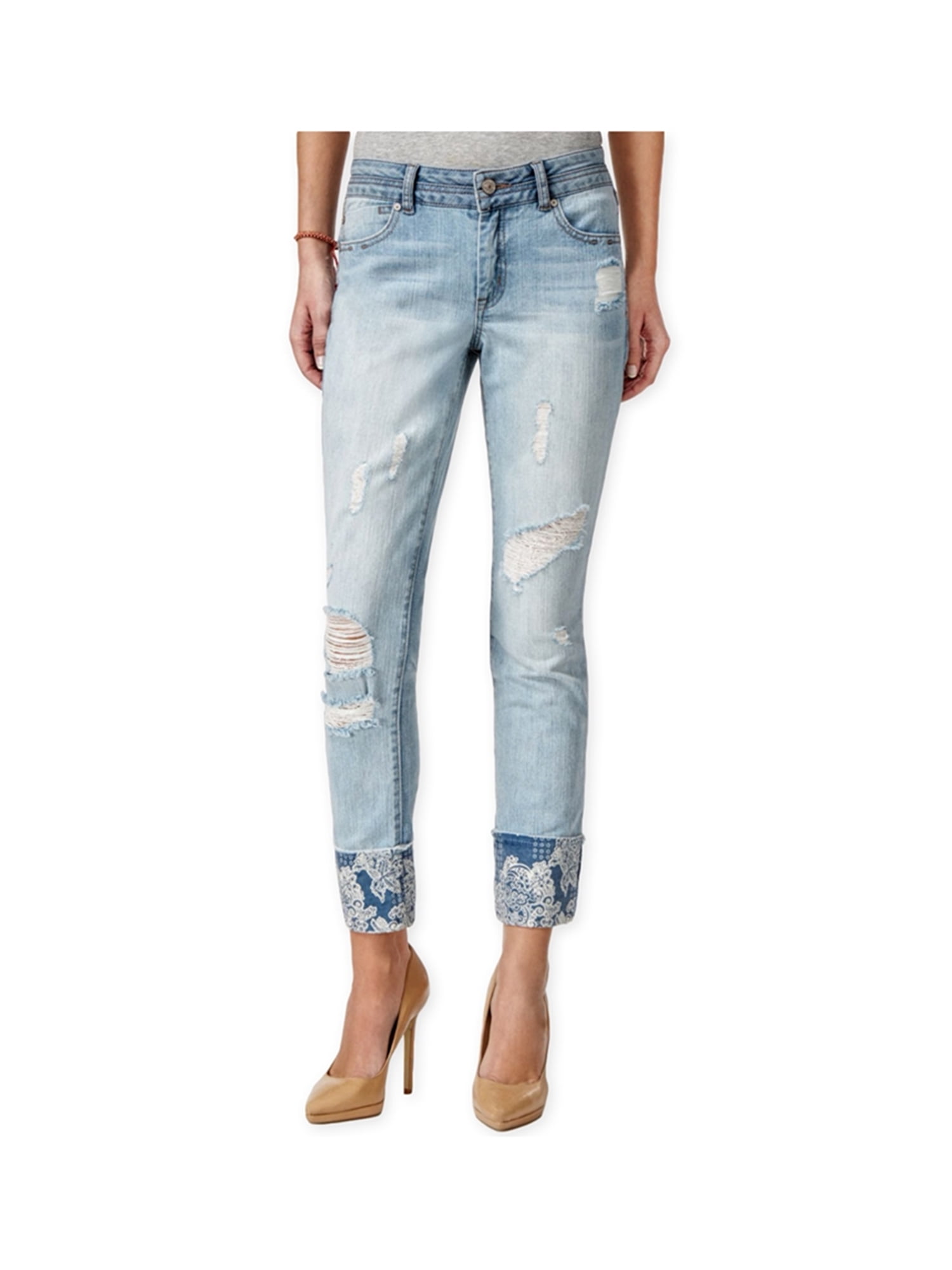 Rewash Womens Ripped PrintCuff Slim Fit Jeans blueblackice 0x24