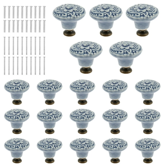 20Pcs Ceramic Knob Set Vintage Drawer Knobs Decorative Furniture Knob Handle with Screws Multipurpose Cupboard Door Pull Handle Dresser Knob for Cabinets Drawer Cupboard Wardrobe