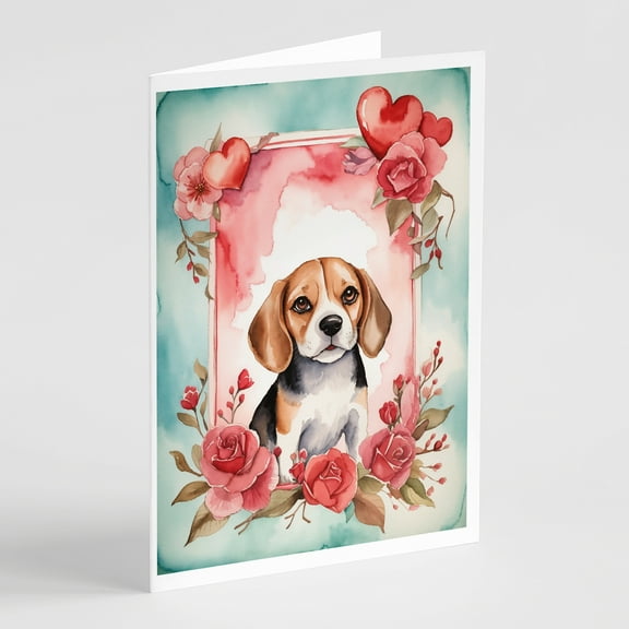 Beagle Valentine Roses Greeting Cards Pack of 8 7 in x 5 in