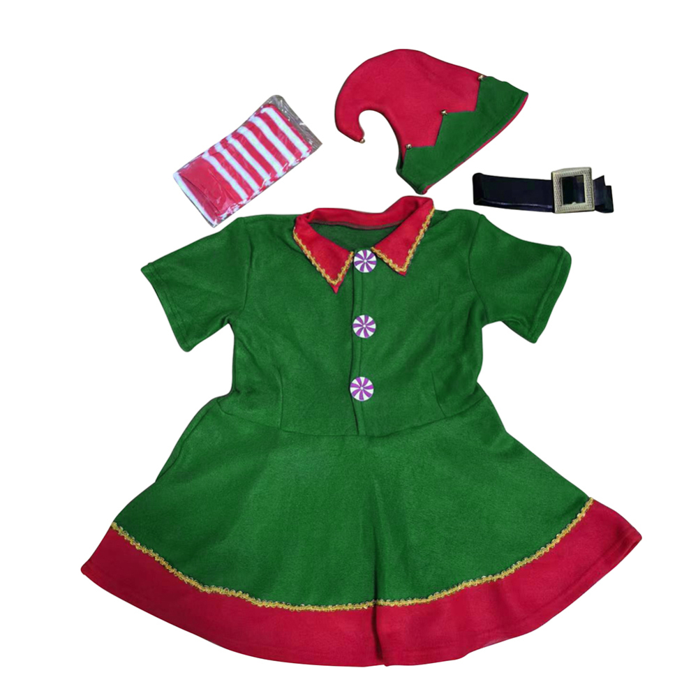 URMAGIC 4PCS/set Girl Women Christmas Elf Costume Set Velvet Dress Santa's Helper Costume Xmas Festive Outfit - image 3 of 5