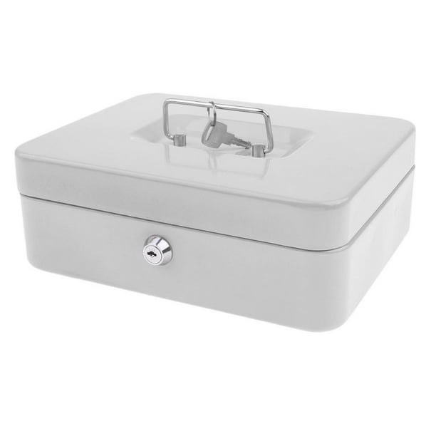 Caja de seguridad para caja chica, caja de seguridad de metal, bandeja de acero para dinero, regalo Blanco