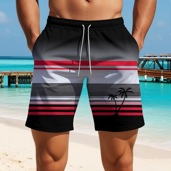 CONZONE Mens Swim Trunks Hawaiian Graphic Y2K Board Shorts for Men Elastic Waist Drawstring Lightweight Quick Dry Summer Beach Swim Shorts With Pocket