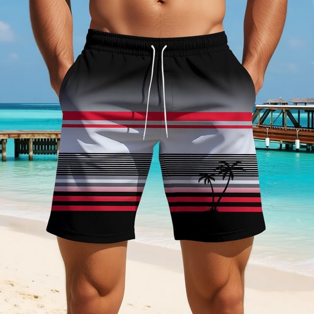 Men's Beach Shortboard Swim Trunks for Outdoor Water Sports with Secure Zippered Pockets and 3D Print Design Drawstring Waist Lightweight Quick-Dry Comfort for Everyday Leisure Adventure