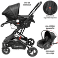 thumbnail image 3 of Carriola para Bebé con Portabebé Travel System Reversible Convertible a Bambineto Ruedas de Goma con Freno Plegable Cinturón de 5 Puntos - Negro, 3 of 8