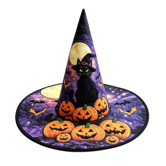 Witch Hat for Women, 3D Digital Print Halloween Costume Hat, Wide Brim Quilted Pointed Cone Hat, Great for Party Cosplay Dress Up and Festival Celebrations A