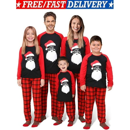 

Christmas Family Pajamas Matching Sets Classic Santa Plaid Xmas Sleepwear Outfit