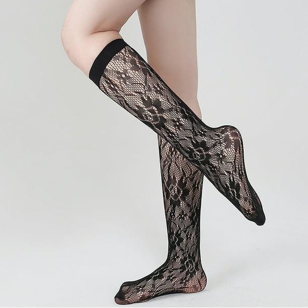 Medias de red de encaje transparente para mujer, hasta la rodilla, de seda, nuevas