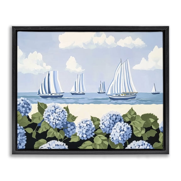 Stupell Industries Coastal Sails & Hydrangeas Black Floating Frame Canvas Art, 21 x 17, by Sisi and Seb