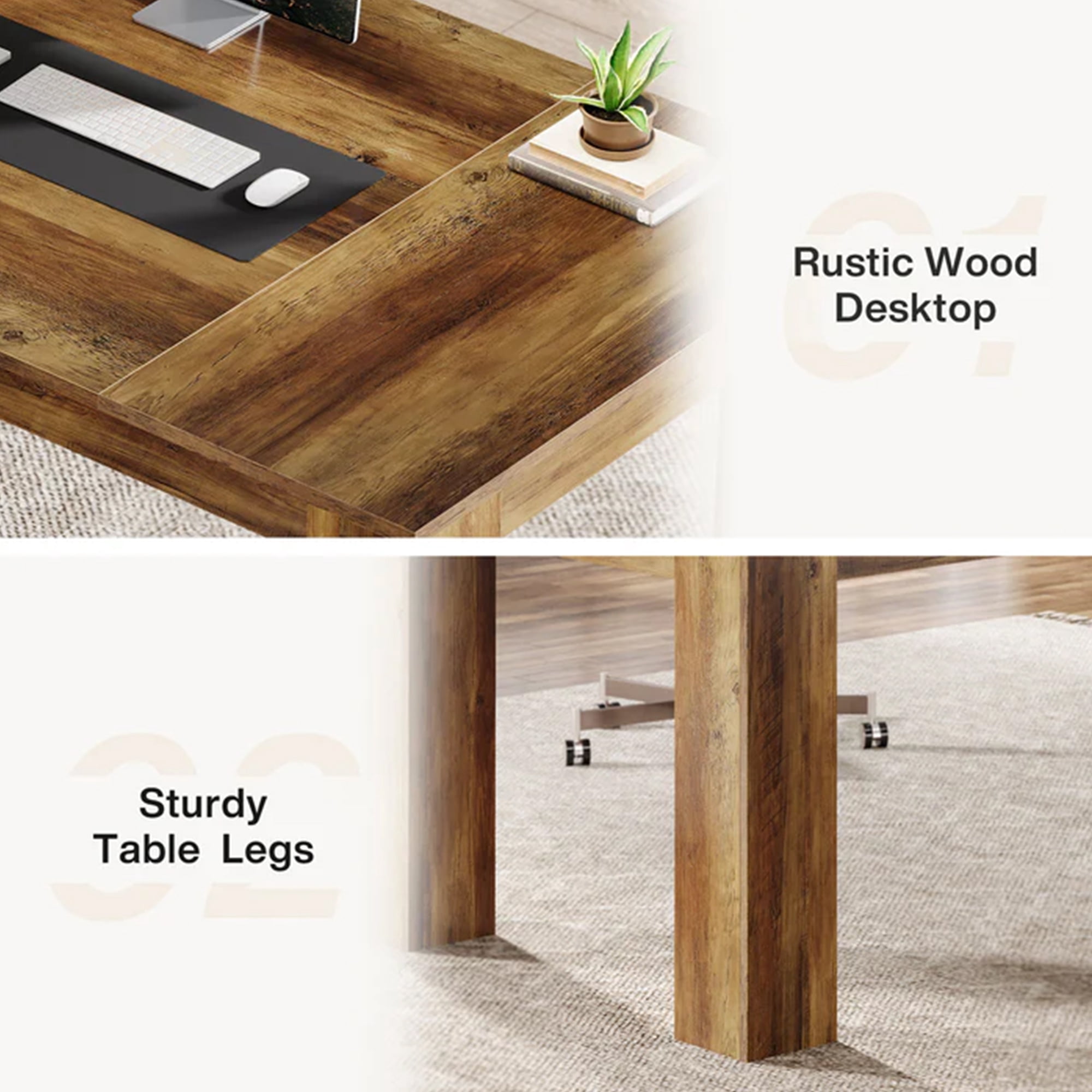 63 Inch Large Computer Desk Home Office Desk Executive Writing Desk Workstation Study Table Gaming Desk With Spacious Work Surface Sturdy Construction For Home Office Bedroom (Rustic Brown)