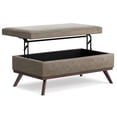 thumbnail image 5 of Owen 42 inch Wide Mid-Century Modern Lift Top Large Coffee Table Storage Ottoman in Distressed Smoky Grey Brown Vegan Leather, 5 of 12