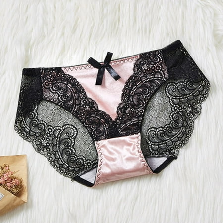 BYHONG Lace Underwear for Women Retro Sexy Satin Hollowed Out Transparent Mesh Seamless Waist Pack Triangle Pants Women Underwear Panties for Women Pink XXL