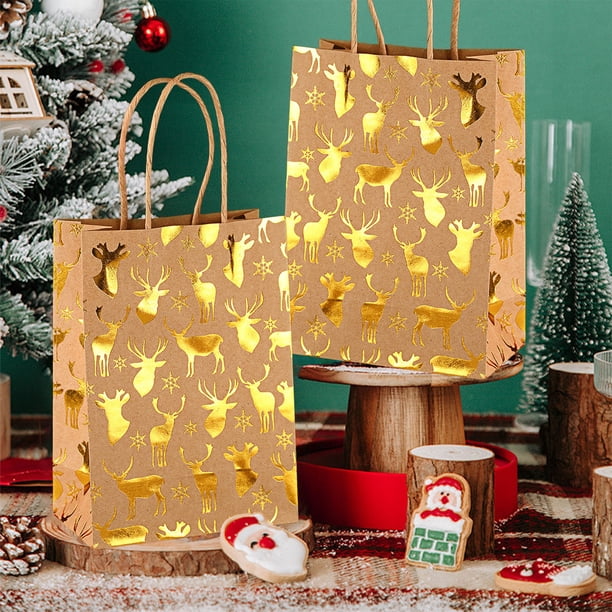 Uuiauoio Christmas Snowflake Tote Bag with Flat Bottom, Kraft Paper Gift Packaging for Holiday Parties, Festive Tree Design Carry Bag for Seasonal Present Wrapping and Events