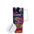 thumbnail image 2 of 40 oz Insulated Stainless Steel Tumbler Double Wall Stainless Steel Tumbler with 2-Way Drinking Colorful Flowers and Planets, 2 of 9