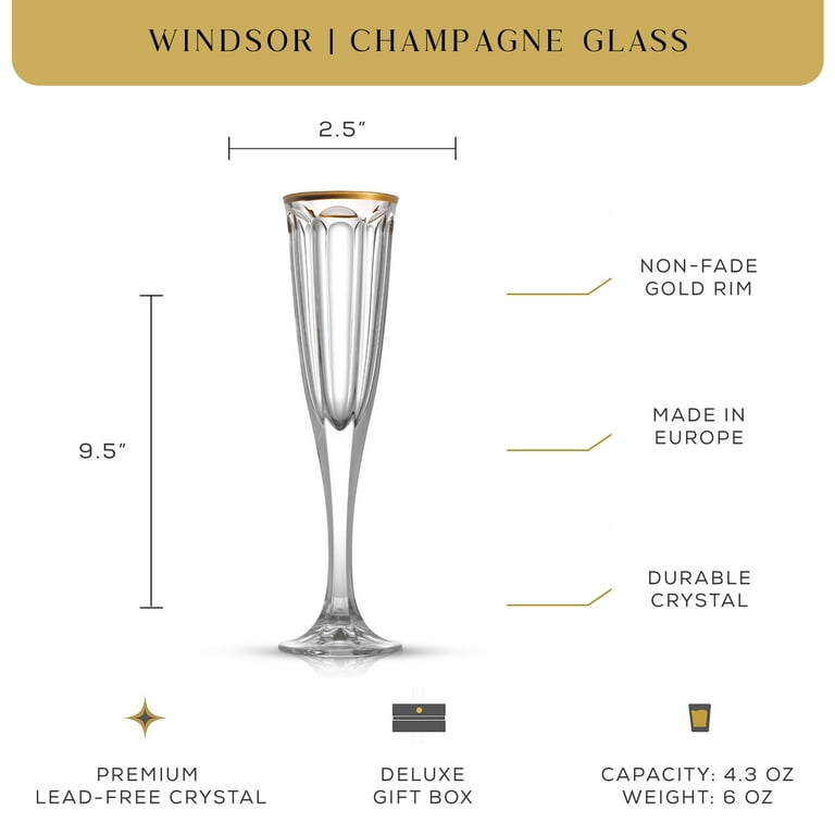 JoyJolt Windsor Collection European Crystal Champagne Glass with
