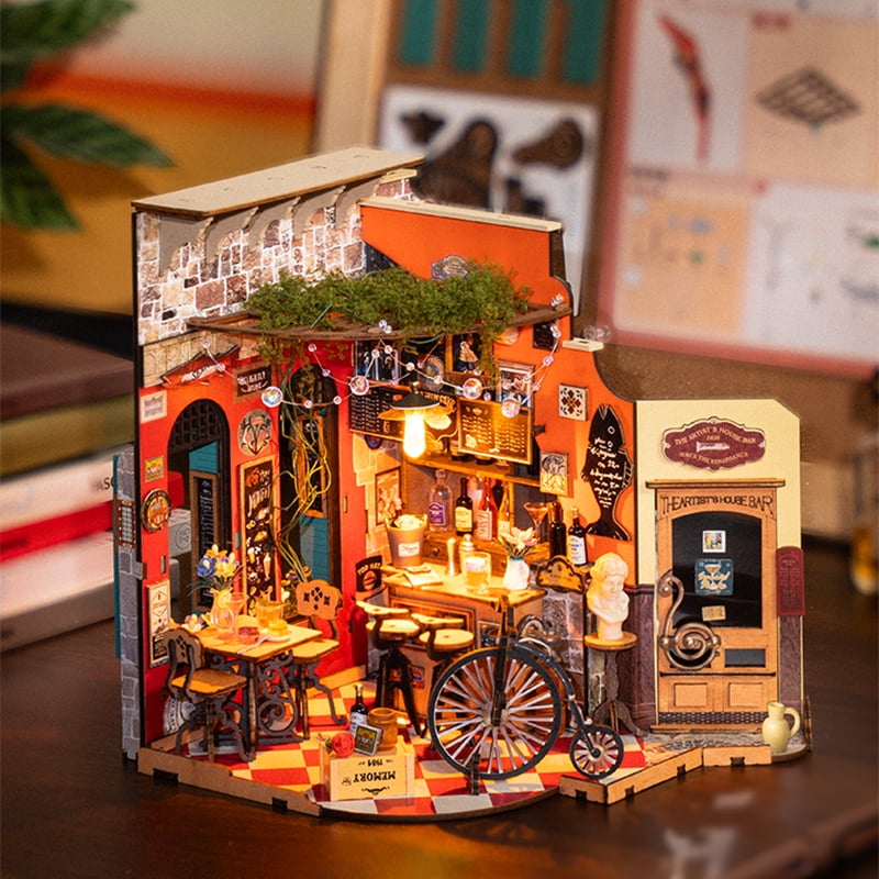 Rolife Miniature House DIY Craft Kit, Wooden Puzzle Assembly Set for Adults & Kids Gifts, Cheers Bar & Dining