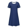 thumbnail image 4 of bnaln Womens Summer Dresses Plus Size Casual Short Sleeve Dress Pleated Round Neck Knee Length Dresses Loose T Shirt Dress A Line Swing Tunic Dresses Ladies Mini Dress Trendy, 4 of 5