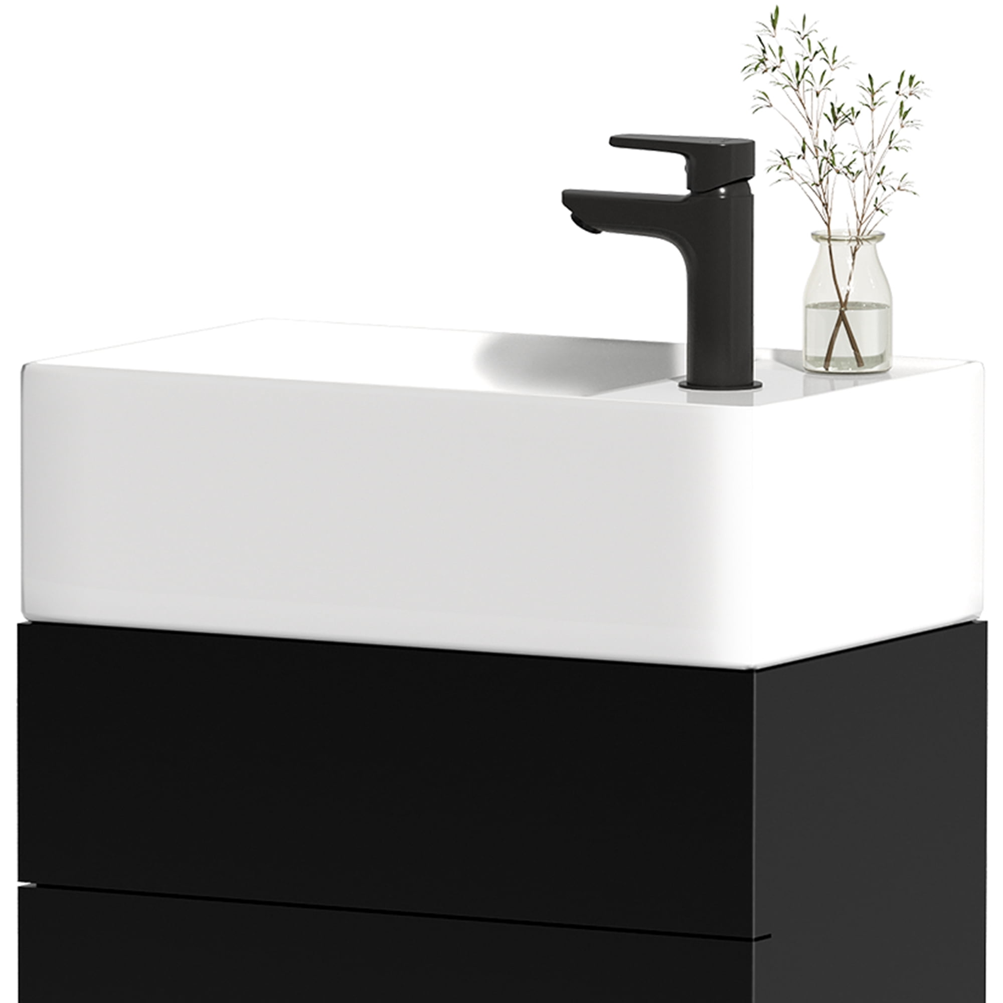 Dextrus 16 Inch Small Bathroom Vanity with Undermount Sink , Free Standing Bathroom Storage Cabinet with Drain & Door for Small Space , Black