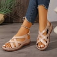 thumbnail image 3 of Gladiator Sandals for Women Open Toe Platform Low Wedge Orthopedic Walking Shoes Crooss Strappy Slingback Beach Shoes Gold Size 6.5, 3 of 7