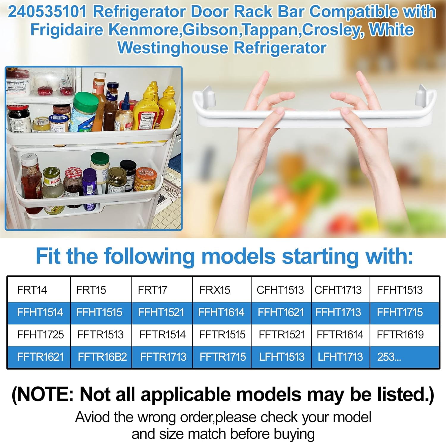 240535101 Refrigerator Door Rack Replacement Retainer Bar Compatible with Frigidaire Kenmore Refrigerator Door Shelf Replacement Parts AP3214801, AH735091, FRT15HB3JW3, FFTR1513LW0 Door Rack